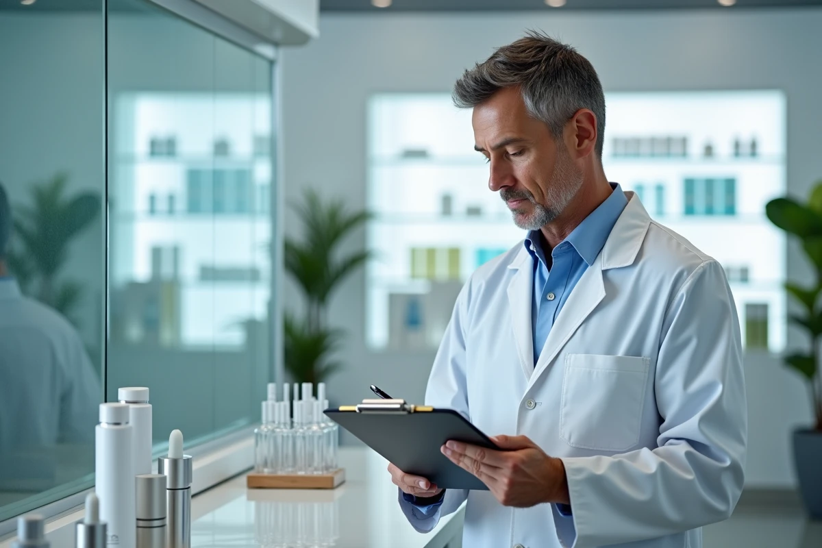 Chercheur en laboratoire examinant des tests de soins de peau