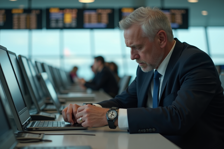 Homme d'affaires fatigué vérifiant plusieurs montres
