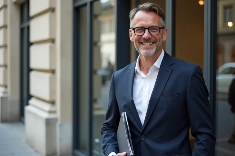 Homme d'affaires confiant dans un costume à Paris