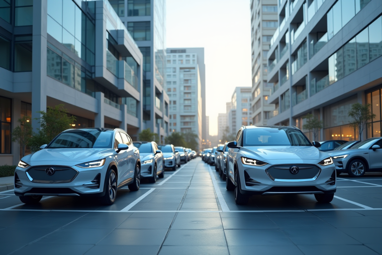 Parking d'entreprise avec voitures électriques connectees