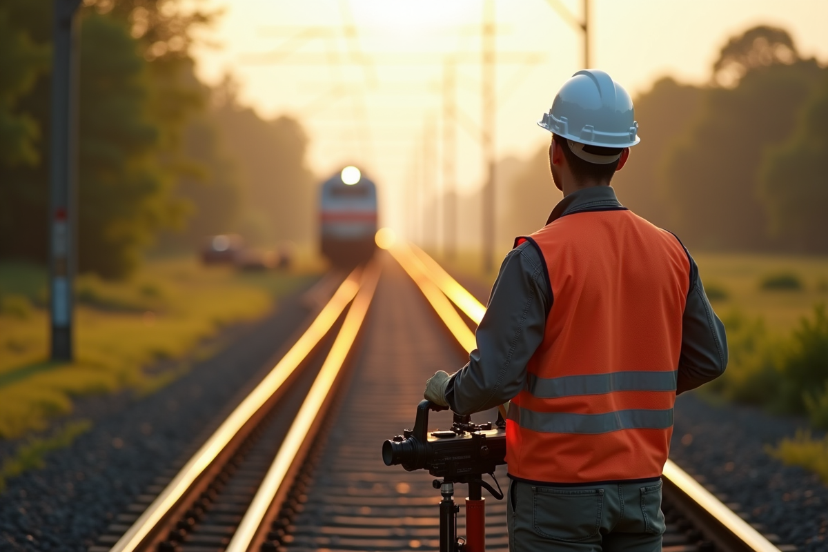 Technicien en sécurité inspectant les rails au matin